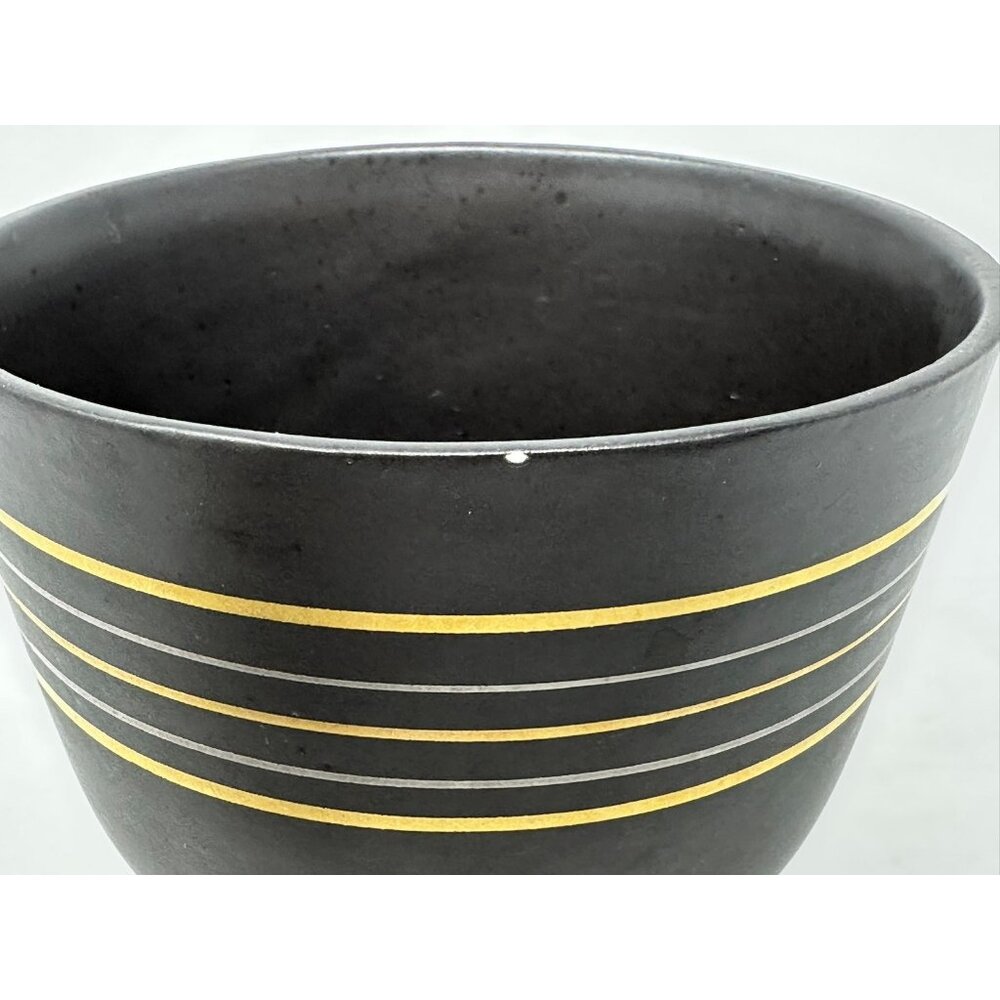 Vtg VEE JACKSON CALIFORNIA 10" URN w/ FINIAL LID Black/Brown Gold Silver Lines - Picture 13 of 13